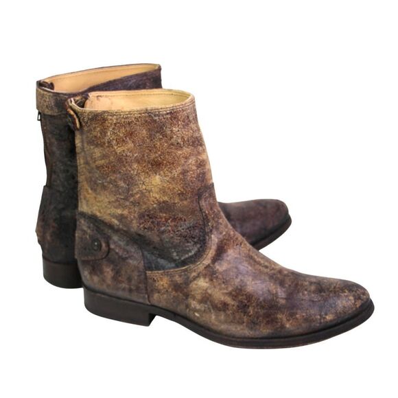 Frye BRONZE BROWN GENUINE LEATHER LOW HEEL ROUND TOE ZIP BACKSIDE BOOTS Sz 9B - Picture 5 of 13